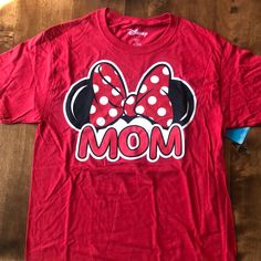 Ref Disney Mom T-Shirt. Shirt Is 100% Cotton Disney Cotton T-shirt For Disney Fan Events, Minnie Mouse Short Sleeve T-shirt For Disney Trips, Minnie Mouse Cotton T-shirt, Cotton Minnie Mouse T-shirt With Short Sleeves, Cotton Minnie Mouse Short Sleeve T-shirt, Disney Cotton T-shirt For Fans, Disney Minnie Mouse Crew Neck T-shirt, Disney Minnie Mouse Short Sleeve T-shirt, Red Character Print Short Sleeve Tops