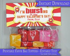 valentine's day candy wrapped in cellophane and packaged with the message i'm busting happy valentine's day