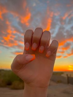 Orange Nail Acrylic Designs, White Orange And Blue Nails, Short Light Orange Nails, Square Orange Acrylic Nails, Orange Prom Nails Short, Orange Nail Inspo Short, Orange Nails With Accent Nail, Prom Nails Orange Dress, Cute Orange Nails Acrylic