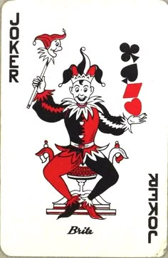 the joker playing card has an image of a cat on it's back and is holding