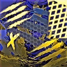 an abstract image with gold and blue colors