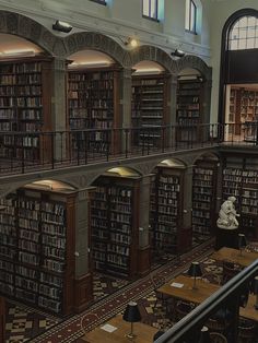 inside of a two-floor library,  nooks of book shelves are built in Dark Academia School Exterior, Surreal Library, Giant Library, Blair Willows, Boarding School Aesthetic, University Aesthetic, Dream Library, Library Aesthetic