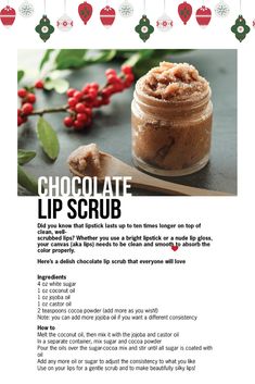 Chocolate Lip Scrub, Diy Body Scrub Recipes, Diy Sugar Scrub Recipe, Lip Scrub Recipe, Homemade Body Butter, Natural Skin Care Ingredients, Diy Body Butter, Body Scrub Recipe, Body Butters Recipe