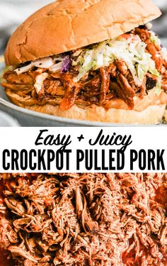 the crockpot pulled pork sandwich is served with coleslaw