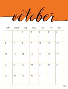 an october calendar with the word october on it