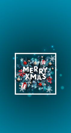 merry xmas card with blue background and snowflakes on the bottom right corner