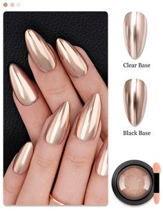 Color:Champagne \nType:Nail Glitter \nMaterial:PMMA \n Champagne Nail Art, Nails Champagne Color, Taupe Chrome Nails, Champagne Chrome Nails, Gold Metallic Nails, Champagne Nail Designs, Chrome Nude Nails, Sliver Nails, Champagne Nails