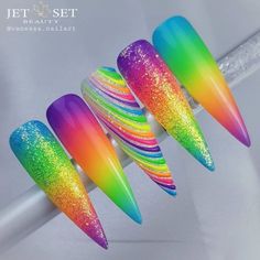 Vanessa Nails, Rainbow Nail Art Designs, Rainbow Nails Design, Rainbow Nail Art, Unicorn Nails, Dope Nail Designs, Crazy Nails, Rainbow Nails, Neon Nails