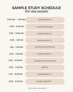 the sample study schedule for students to learn how to use it in their class room