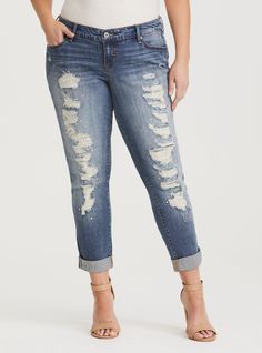 Plus Size Runway Collection - Premium Boyfriend Jeans in Distressed & Embellished Medium Wash, , hi-res Boyfriend Jeans Outfit Winter, Plus Size Runway, Boyfriend Jeans Outfit, Women's Plus Size Jeans, Fall Fashion Skirts, Jeans Outfit Winter, All Jeans, Boyfriend Jean, All I Ever Wanted