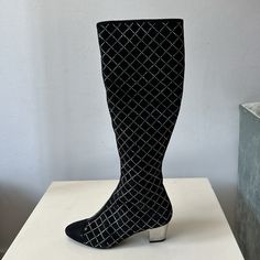 Chanel 2019 Black Suede Boots With Rhinestone Detail Size 37 In Excellent Condition, Only Worn A Few Times. Foot Length: 10" Foot Width: 3.25" Heel Height: 2" Shaft Height: 18.5" Calf Width: 13" Luxury Black Boots With Rhinestones, Black Rhinestone Formal Boots, Black Rhinestone Boots For Formal Occasions, Chanel 2019, Shoes Chanel, Black Suede Boots, Chanel Shoes, Suede Boots, Shoes Heels Boots