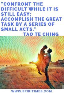 an image of a couple dancing in the desert with text that reads, comfort the difficult while it's still easy accomplish the great task by a series of small acts