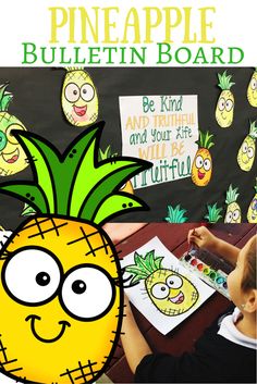 a pineapple bulletin board with the words, be kind and your life will be fruitful