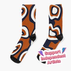 Super soft all-over printed knit socks with extra cushioning in the sole. Suitable for men and women. Cells - Navy Rust White Casual Multicolor Graphic Print Socks, White Sock, Socks For Sale, Rust, Knitting Socks, Color Patterns, Multi Color, Socks, Navy