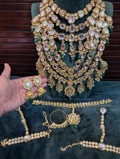 Blue Three Piece Suit, Modern Gold Jewelry, Kundan Necklaces, Three Piece Suit, Bridal Sets