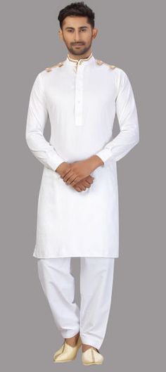 White and Off White color Pathani Suit in Cotton fabric with Thread work White Embroidered Formal Unstitched Suit, White Classic Kurta For Formal Occasions, Classic White Kurta For Festive Occasions, Classic White Formal Kurta, Elegant White Unstitched Suit With Long Sleeves, Elegant White Cotton Unstitched Suit, White Embroidered Unstitched Suit With Long Sleeves, White Embroidered Lawn Suit For Formal Occasions, Formal White Embroidered Lawn Suit