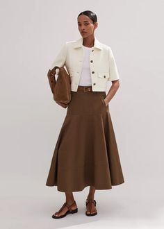 Linen-Blend A-Line Skirt Faded Tobacco Pleated Skirt Winter, Lisa Fashion, Skirt Suits, Tweed Shorts, Brown Skirt, Skirt Trends, Technology Fashion, Celebrity Lifestyle, Straight Crop Jeans