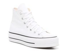 White Converse High Top Platform, Converse Inspiration, Preppy Inspo, Monochromatic Design, Athleisure Women, White Platform, White Shoes Women, Trending Sneakers, Athleisure Fashion