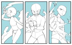 three panels showing how to draw the human body