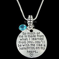 So much of me is made from what I learned from you, you'll be with me like a handprint on my heart Necklace Teacher Mom Dad Birthday Gifts Vessel Necklace, Dad Birthday Gifts, Be With Me, Teacher Mom, Opal Beads, Necklace Wedding