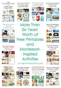 the free printables and montessor - inspired activities from 2016 are available