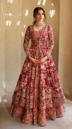 Anarkali For Bride, Red Bridal Anarkali Suits, Anarkali Dress For Engagement, Anarkali Suits For Engagement, Anarkali Bridal Dress, Desi Bridal Outfits, Wedding Anarkali Dress Indian Bridal, Anarkali Bridal Suits, Frocksuit Design For Women