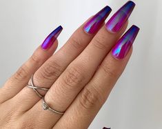 Pacific Blue Press on Nail Set - Etsy Chrome Coffin Nails, Ombré Chrome, Chrome Coffin, Red White Blue Nails, Ombre Chrome, Purple Blue Ombre, Blue Glitter Nails, Black Coffin Nails, Sharp Nails