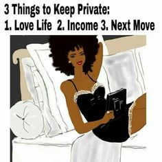 an image of a woman in bed with the caption 3 things to keep private 1 love life 2 inconce 3 next move