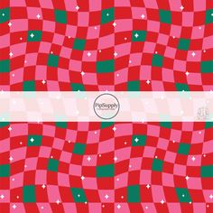 a red and green checkered background with stars