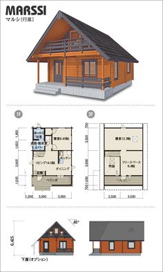 the floor plan for a small cabin with lofts and living areas, including an upstairs bedroom