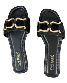 Distressed Buckle Slides - Foxy And Beautiful Buckled Flats, Buckle Sandals, Pretty Things, Slides, Buckle, Running, Sandals, Gold, Black