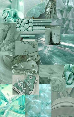 the collage shows many different colors and textures in this photo, including blue and green