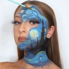 Starry Night Makeup, Fantasy Make-up, Halloween Make-up Looks, Creative Eye Makeup, Crazy Makeup, Creative Makeup Looks, روتين العناية بالبشرة