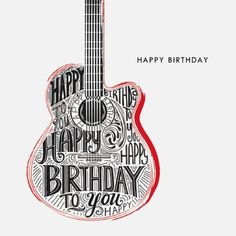 a guitar with the words happy birthday written on it