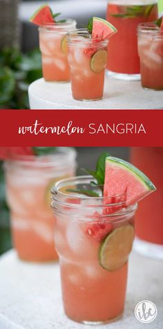 watermelon sangria with lime and mint garnish on the rims