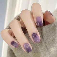 Gorgeous Ombre Purple Fake Nails - 24pcs Square Press On Nails Purple Acrylic Nails, Squoval Nails, Short Press On Nails, Nagel Tips, Easy Nails, Fake Nails With Glue, Unique Acrylic Nails, Jelly Nails, Stick On Nails