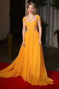 BAFTA Awards 2015 Red Carpet Fashion http://www.fashionisers.com/celebrity-news/bafta-awards-2015-red-carpet-fashion/ 2015 Red Carpet, Lea Seydoux, 파티 드레스, Dress Yellow, Long Prom Dresses, Mode Inspo