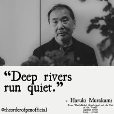 a poster with an image of a man in front of a mirror that says deep rivers run quiet