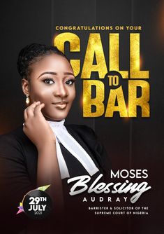 an advertisement for the event called call to bar, featuring a woman in black and gold