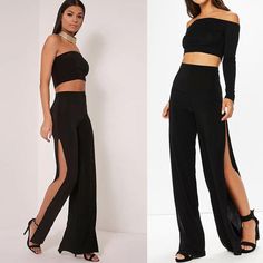 These sexy pants featuring high slits one each side with a high waist. Made with a knitted polyester blend these pants feature an elastic waist for both comfort and style. Perfect paired with a bodysuit or cropped top so be sure to visit our Tops & Bodysuit Collections to complete your look and rock your night on the town. Comes in 2 fabulous colors. Pants With Slits On The Side, Modeling Clothes, Party Crop Tops, Side Pants, Prom 2024, Business Suits, Womens Suits Business, Square Pants, Natural Selection