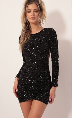 Party dresses > Josie Twinkling Open Back Dress in Black Black Long Sleeve Party Dress, Semi Formal Dresses Black, 18th Birthday Outfit, Life Is A Party, Awesome Tattoo, Sky Black, Lucy In The Sky, Fancy Dresses Long, Open Back Dress