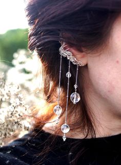 Silver plated ear cuffs with long chains and beads.  No piercing needed.  Nickelfree. Ear Cuffs No Piercing, No Piercing Earrings, Piercing Earrings, Elf Ears, Wrap Earrings, Ear Cuffs, Cuff Earrings, Long Chain, Ear Cuff