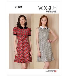 two women's dresses with collars and short sleeves, both in different patterns