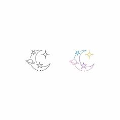 two stars and the moon are drawn in different colors