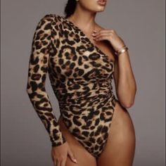 Sexy Print Bodysuit. New Chic Brown Party Swimwear, Brown Stretch Swimwear For Party, Summer Party Leopard Print Bodysuit, Party Stretch Brown Swimwear, Fitted Leopard Print Swimwear For Party, Leopard Print Bodysuit, Leopard Bodysuit, Slimmer Waist, Body Dentelle