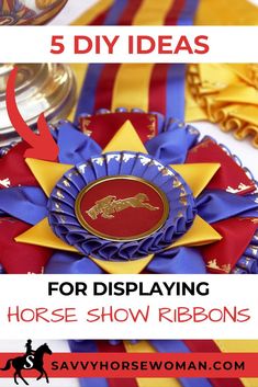 the horse show ribbons are being displayed with text that reads 5 diy ideas for displaying horse show ribbons