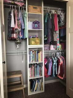 the closet is full of children's clothing and books