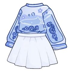 a blue and white dress with stars on the sleeves, in front of a white background