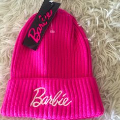 One Size Nwt Trendy Beanie With Embroidered Logo, Trendy Winter Hat With Embroidered Logo, Barbie Merchandise, Cricut Storage, Blaze And The Monster Machines Party, Barbie Hot Pink, Alice In Wonderland Pictures, Barbie Things, Ribbed Knit Beanie