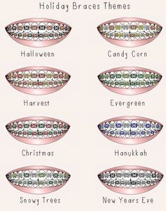 Holiday Braces Color Ideas!! Braces Colors For Christmas, Holiday Braces Colors, August Braces Colors, Braces Combination Colors, Dental Braces Colors, Braces Colors Combinations, Invisible Teeth Braces, Braces Ideas, Braces Bands